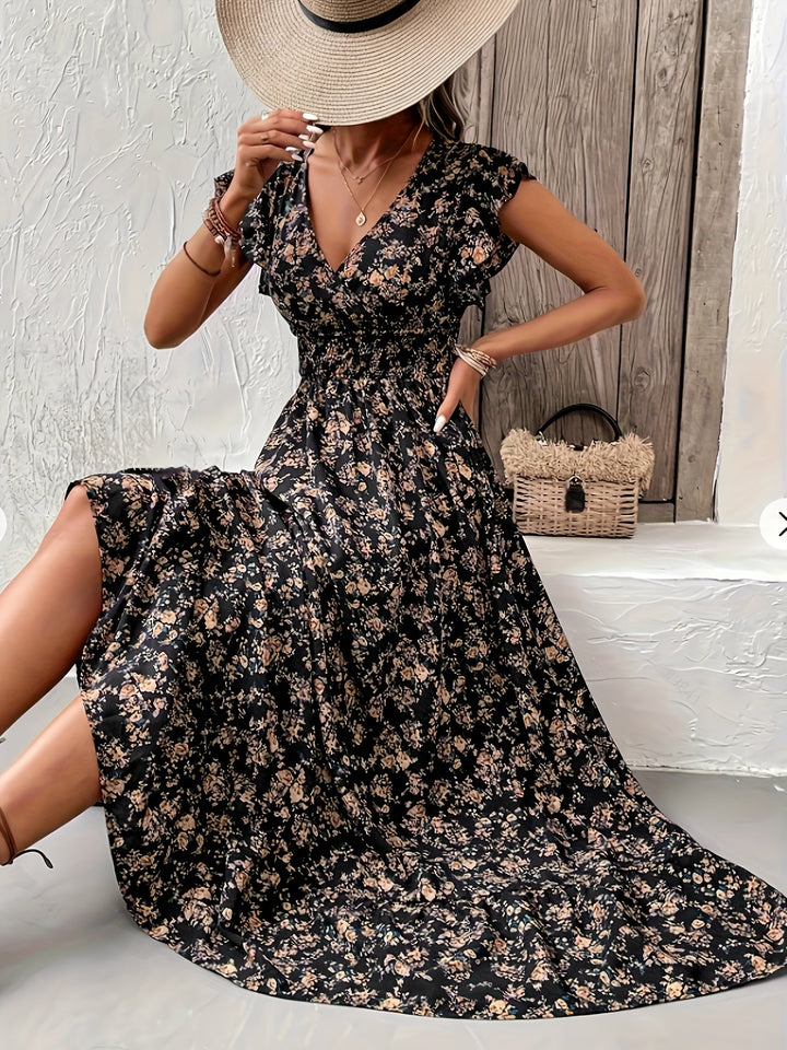 Haven - Floral Print Shirred Waist Dress