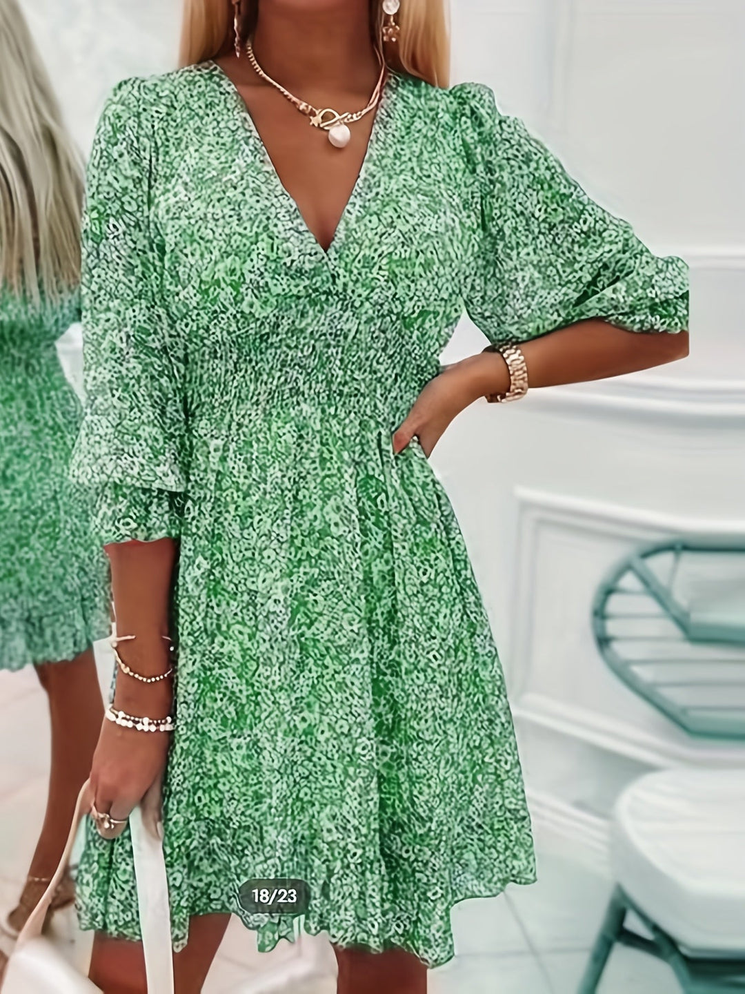 Della - Floral Shirred Waist Dress
