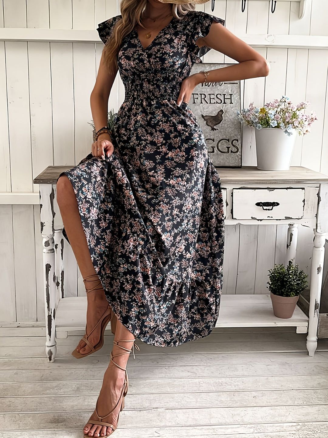 Haven - Floral Print Shirred Waist Dress