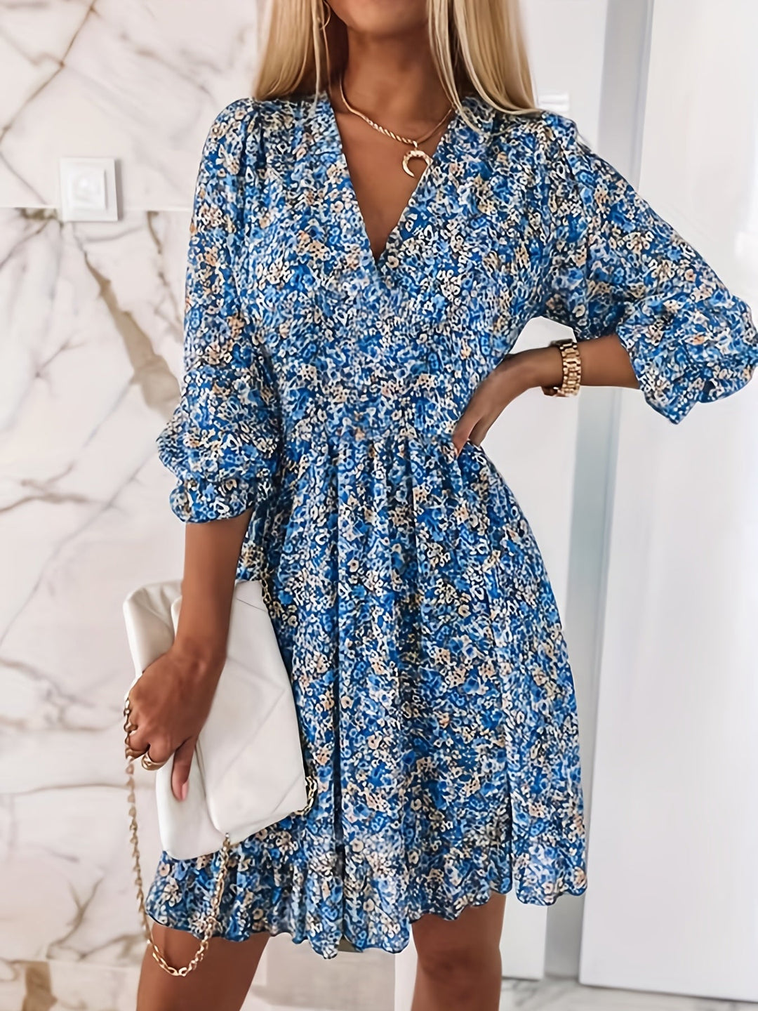 Della - Floral Shirred Waist Dress