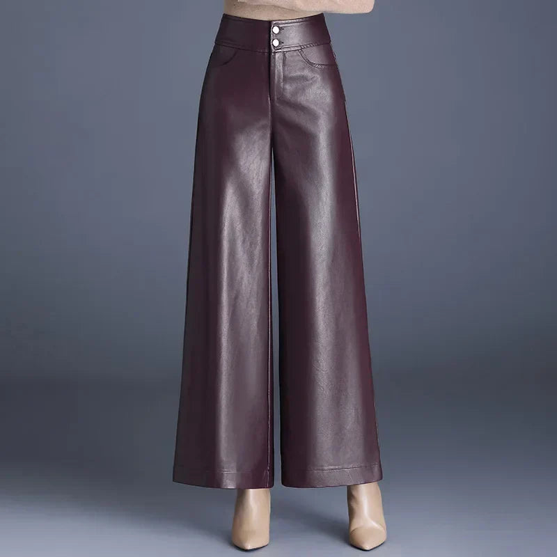 Lily - Wide-cut Leather Trousers