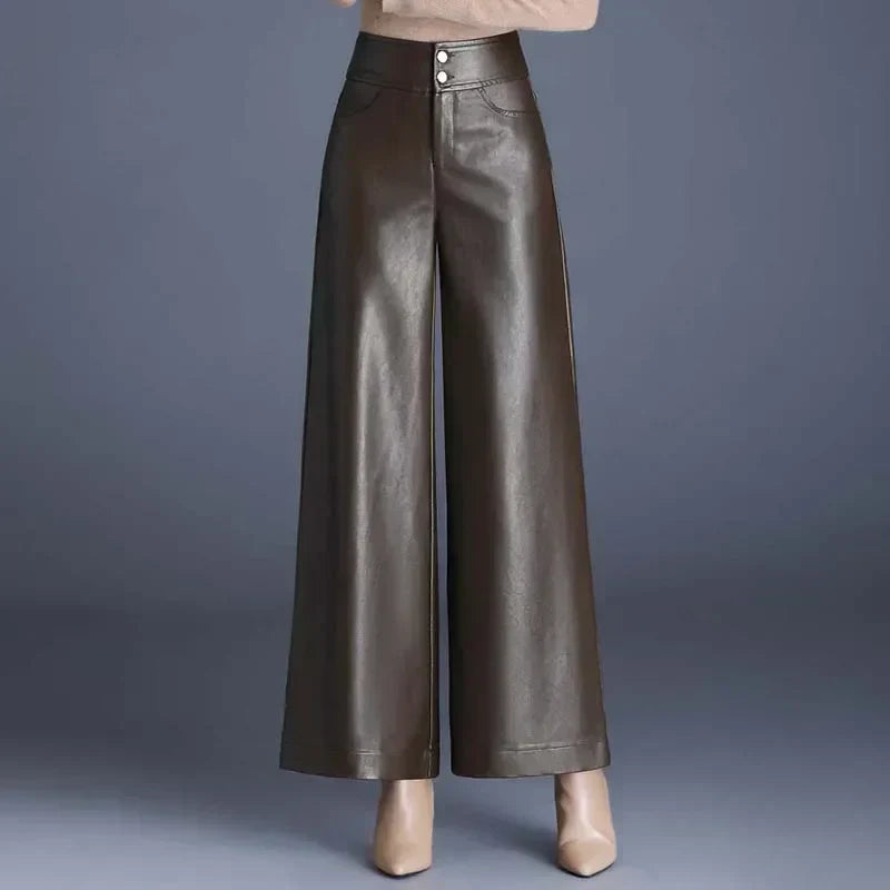 Lily - Wide-cut Leather Trousers