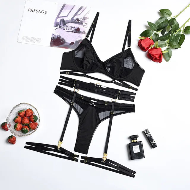 Obsidian - 3-Piece French Lingerie Set