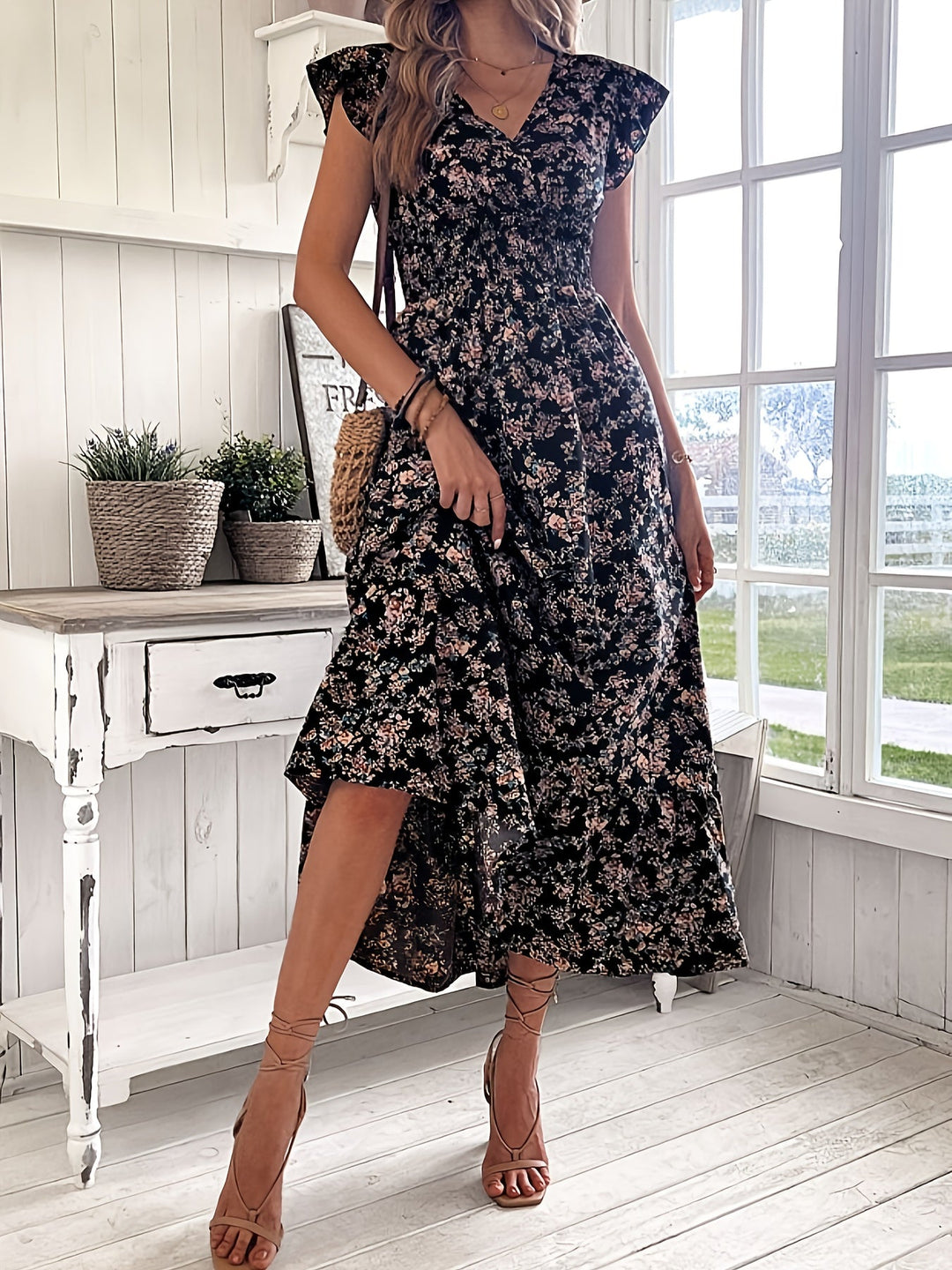 Haven - Floral Print Shirred Waist Dress
