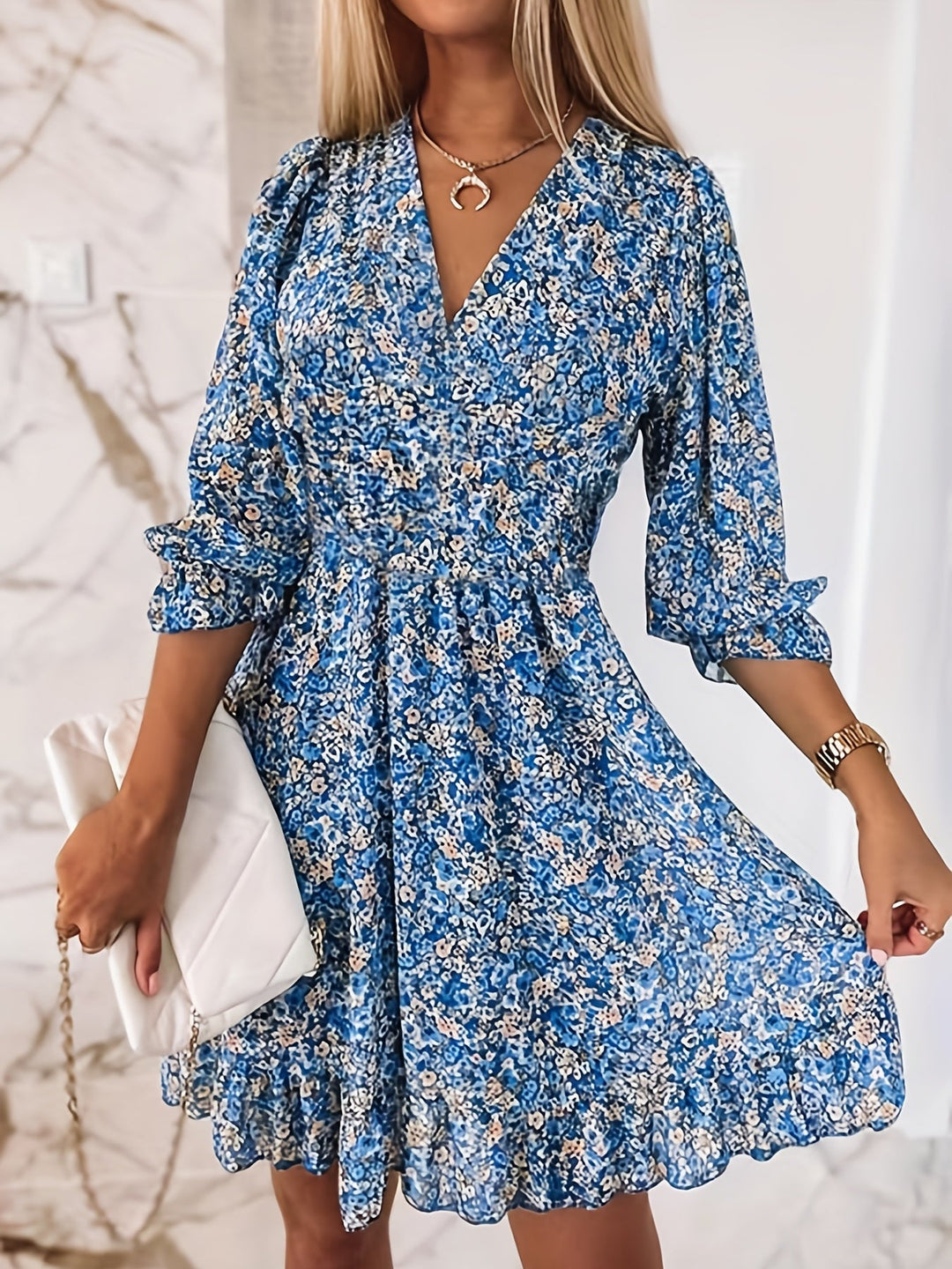 Della - Floral Shirred Waist Dress